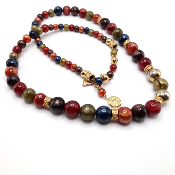 VTG Liz Claiborne Necklace Multi Color Resin Beads Gold Tone Hook Clasp, 33" - Picture 6 of 12